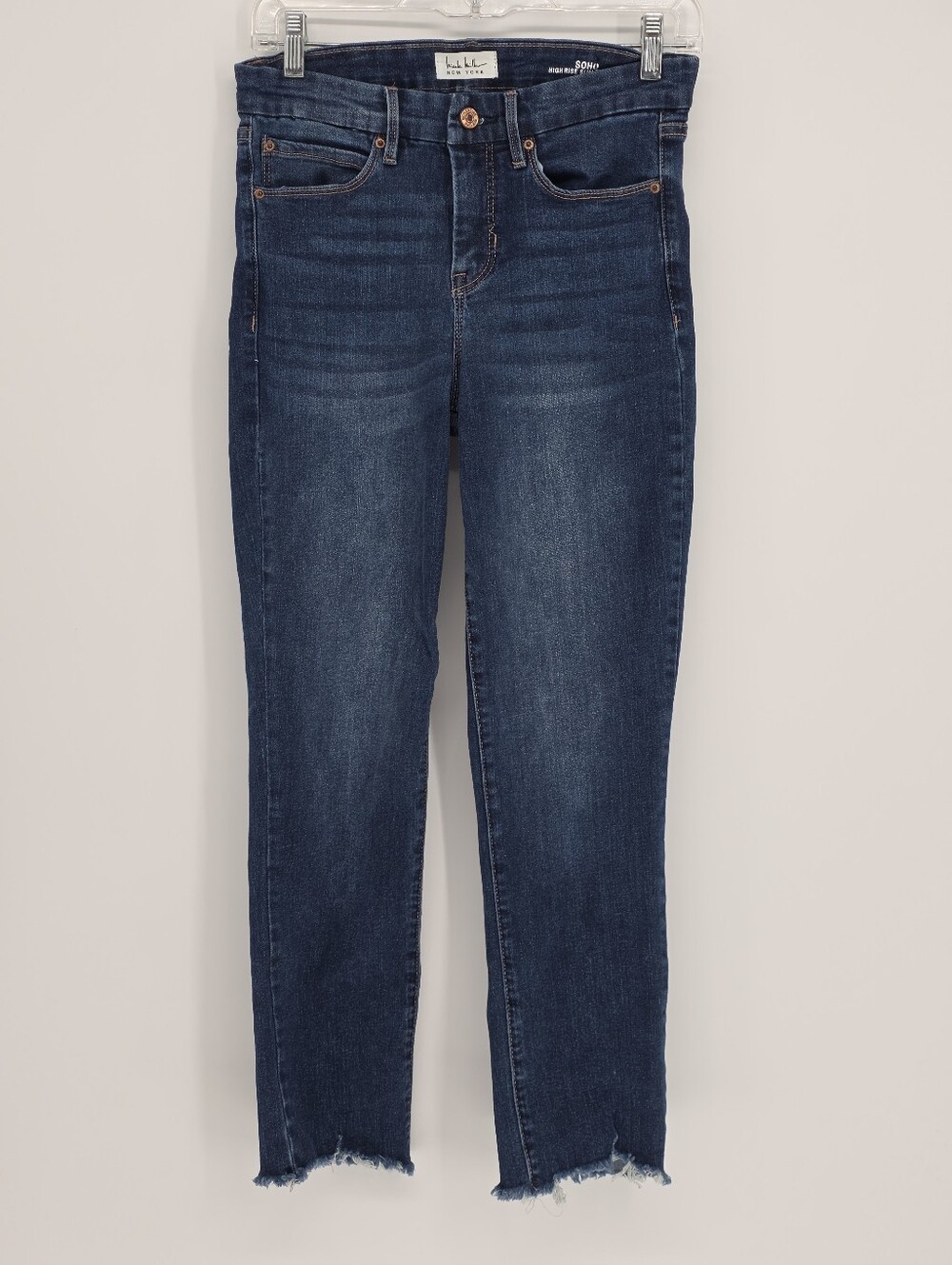 Nicole Miller SOHO High Rise Slim Straight Jeans Size 4 Blue Denim Frayed